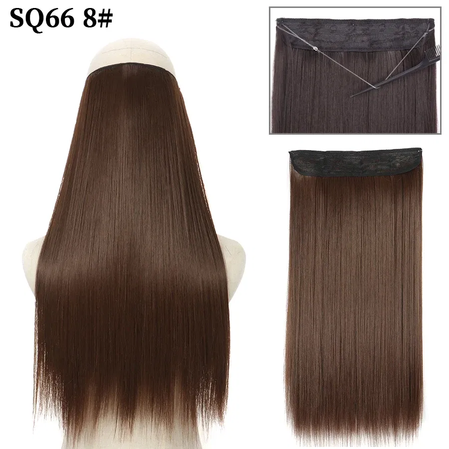 Color: #1, Stretched Length: 32inches, Ships From: CHINA - Synthetic Natural Wavy No Clip Fish Line Invisible Hair Extensions Mixed Color Blonde Black Artificial False Hair Piece ForWomen