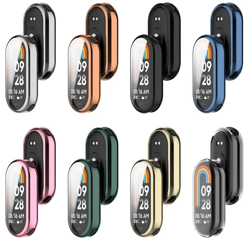 Color: Orange - Protective Case For Xiaomi Mi Band 8 Screen Protector Full Cover XioMi Band8 Soft TPU Cover