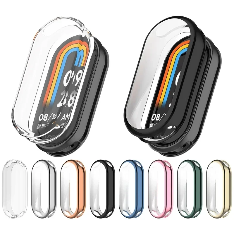 Color: Orange - Protective Case For Xiaomi Mi Band 8 Screen Protector Full Cover XioMi Band8 Soft TPU Cover