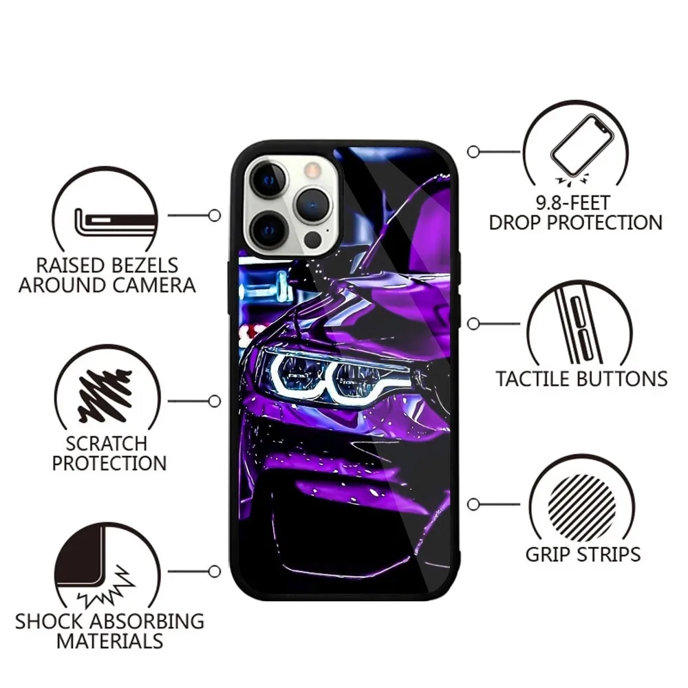 Color: GRAY, Material: PU - Blue Red Car for B-BMW   Phone Case Strong Magnetic For IPhone 15,14,13,Pro,Max,Plus,11,12,Mini For Magsafe Wireless Charging