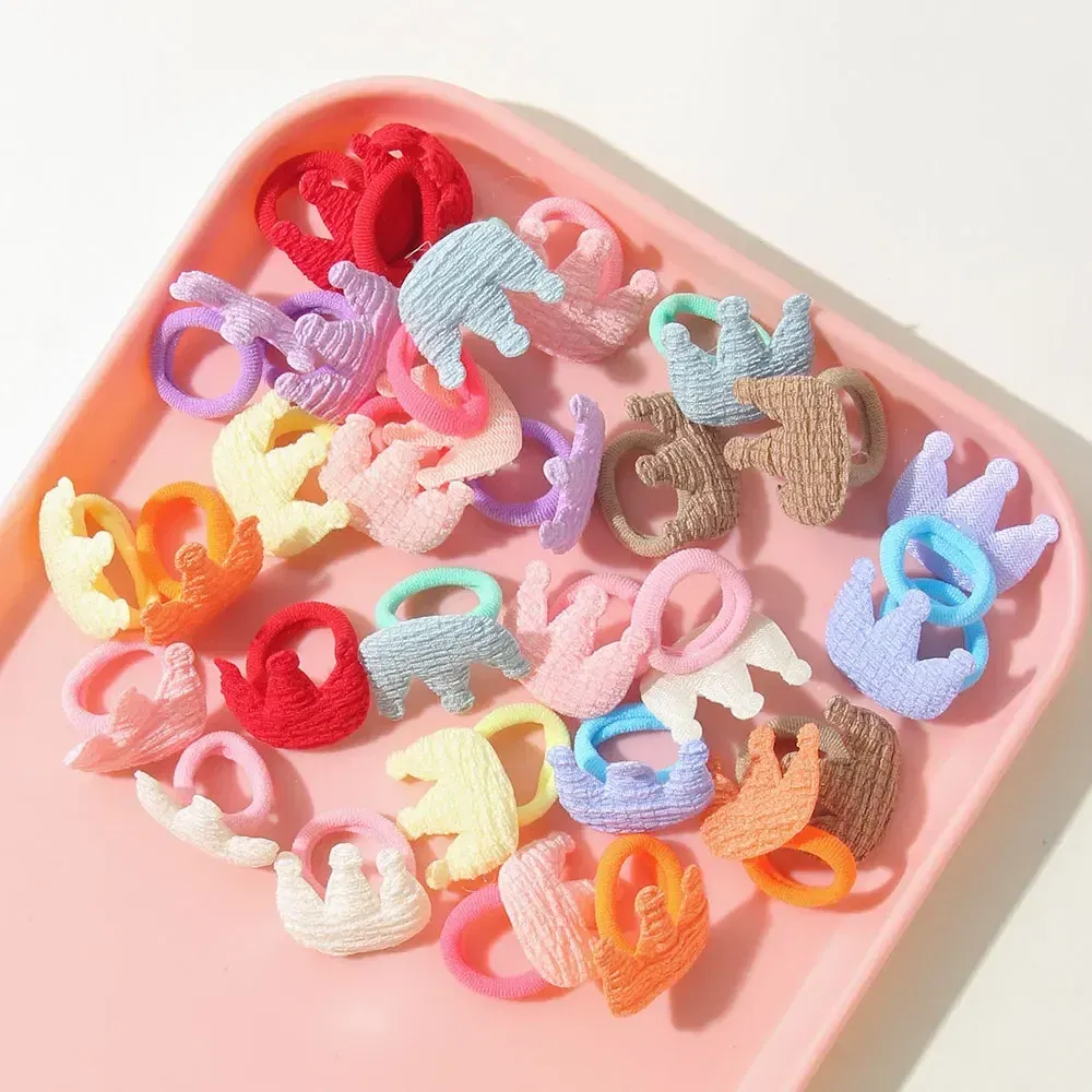 Color: GRAY - 10/30Pcs Children Hairbands No Harm Hair Cartoon Towel Rope Ponytail Holder Kids Mini Rubber Band Headwear Girls Halloween Gift