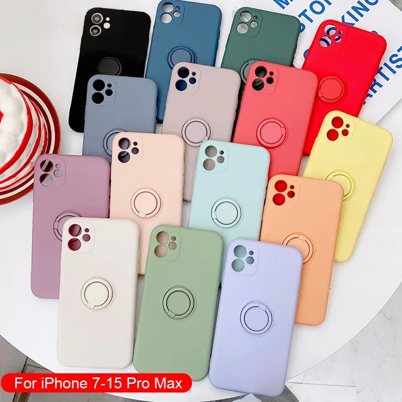 Material: ABS, Color: Beige, Ships From: CN - With Ring Holder Shockproof Case For IPhone 15 14 13 12 11 Pro Xs Max Xr SE2/SE3 8 7 Plus Silicone TPU Soft Back Cover