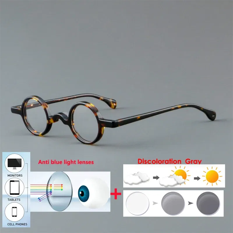 Frame Color: Emerald Green, Eye Prescription: +225 - VCKA Photochromic Acetate Myopia Glasses Men Retro Small Round Frames Women Custom prescription Anti-Blue  Eyewear -0.5 TO -10