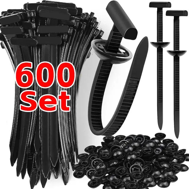 Color Name: Blue - 600set Nylon Universal Cable Tie Buckle Heavy Duty Self-Locking Zip Ties Holder with Pin Fasteners Car Body UV Resistant Zipties