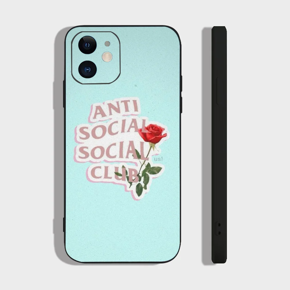 Color: SKY BLUE, Material: CANVAS - Anti Social Social Club Phone Case For IPhone 16 15 14 13 Pro Max 11 12 Mini X Xs XR Se 2022 Black Silicone Cover