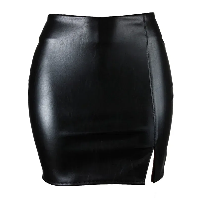 Color: black, Size: XL - S M L XL XXL Women's Skirt High Waist Split  Leather Skirt Wrap Hip Skirt Plus Size Pencil Skirt