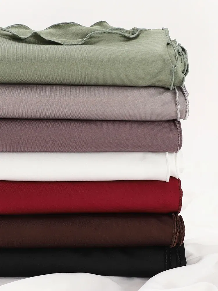 Color: red brown - Luxury Wavy Edge Jersey Hijab for Women Solid Color Milk Silk Scarf Headscarf Autumn Shawl Stretchy Chiffon Scarf Ramanda