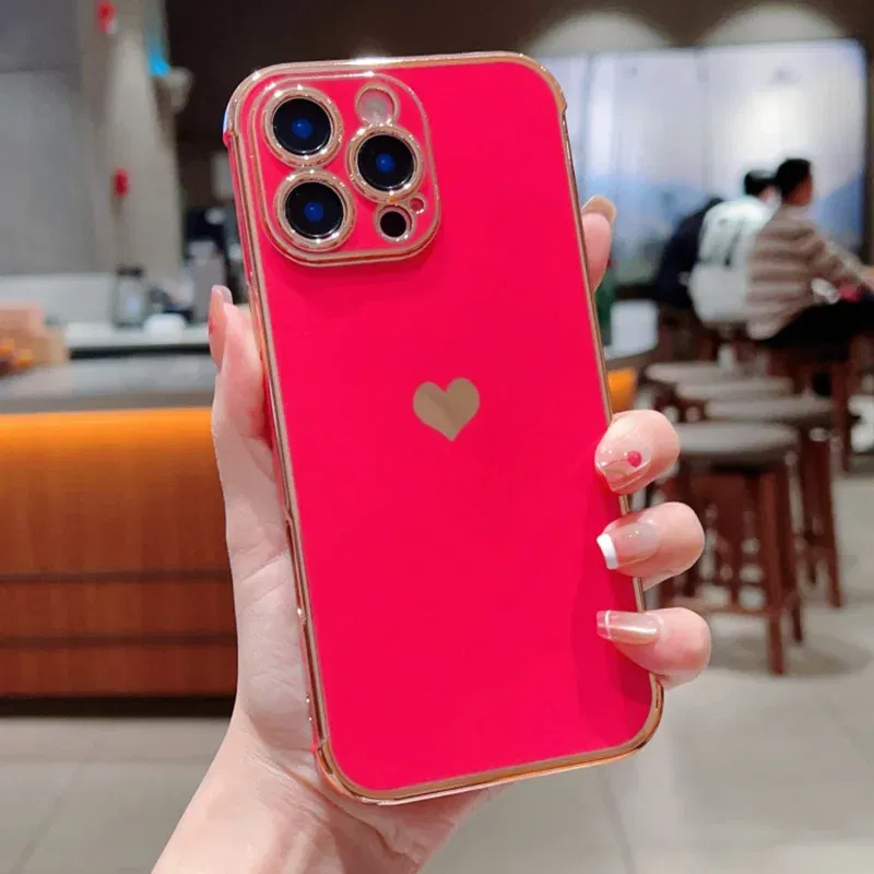 Color: green, Compatible-Phone Models: For iPhone 14 Pro, Ships From: CN - Electroplating Side Love Heart Phone Case For IPhone 17 16 15 14 13 12 11 Pro Max XR 8 Plus SE2/SE3 Shockproof Back Cover