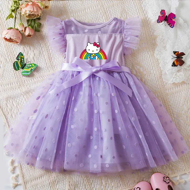 Color: GRAY, Size: L - Hello Kitty 2-6Y Baby Girl Dress Princess Mesh Skirt Summer Sleeveless Wedding Party Dresses for Girls Summer