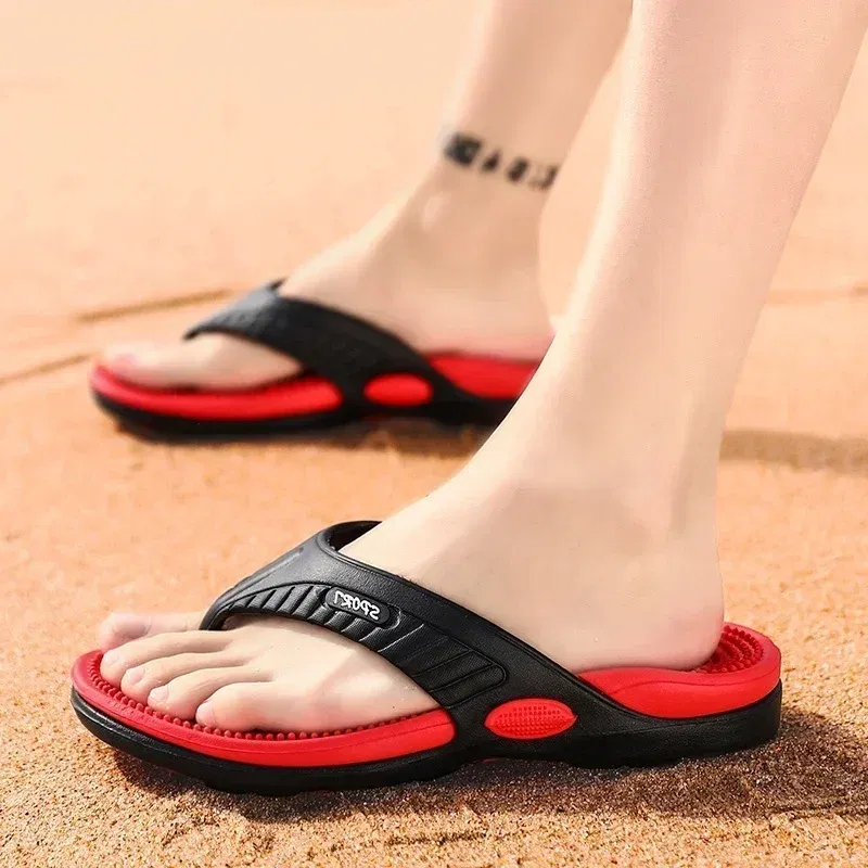 Color: Beige, Shoe Size: 44 - Massage Flip Flops for Men Summer Breathable Beach Shoes Sandals Men Luxury Flip Flops Breathable Plus Plus Size Men Slippers 46