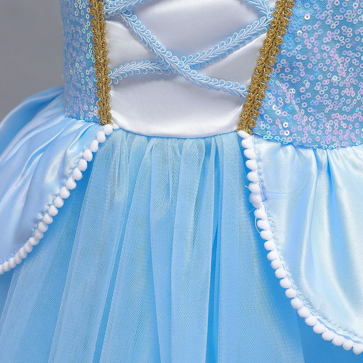 Kid Size: 5, Color: GRAY - Disney Deluxe Elegant Cinderella Princess Ball Gown Fancy Birthday Cinderella Party Dress Vestidos Costume Play Carnival Apparel