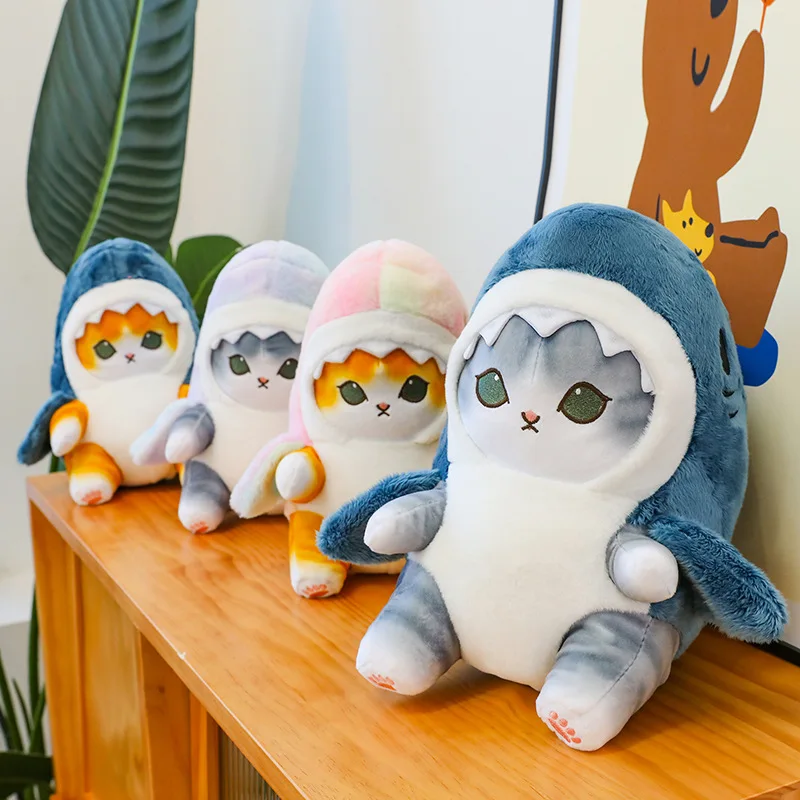 Color: WHITE, Height: 0-10cm - Funny Shark Cat Transformed Cat Doll Plush Toy for Kids, Kawaii Girl Rag Doll, Children's Pillow, Creative Gift, New Product