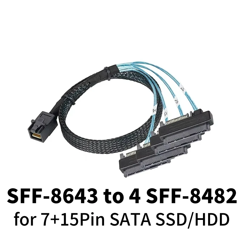 Color: WHITE, Cable length: 1m - 0.5M 1M Mini SAS HD SFF-8643 SFF-8087 to SFF-8482 29Pin with 15Pin Power Connector 4xSATA Cable for Hard Drive Controller Server
