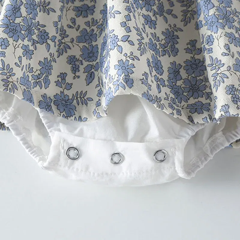 Color: Blue, Kid Size: 6M - Newborn Baby Girls Bodysuits+Hat Printing Stitching Cotton Long Sleeve Infant Baby Girls Jumpsuit Autumn Spring Baby Clothing
