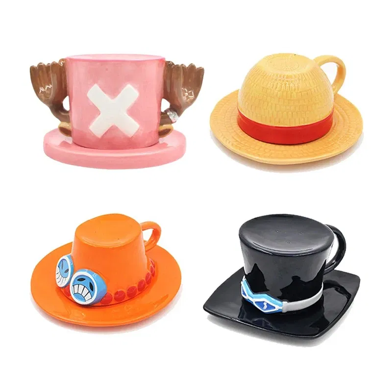Color: WHITE - One Piece Monkey D. Luffy Ceramic Mug Portgas D Ace Chopper Sabo Office Desktop Cup Anime Figure Upside Down Coffee Cup Gifts