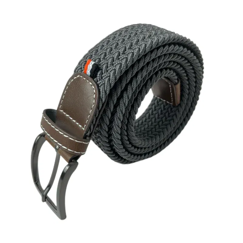 Color: GRAY, Belt Length: 115CM, Ships From: CHINA - Stretch Canvas Leather Belts for Men Female Casual Knitted Woven Military Tactical Strap Male Elastic Belt for Pants Jeans 3.5
