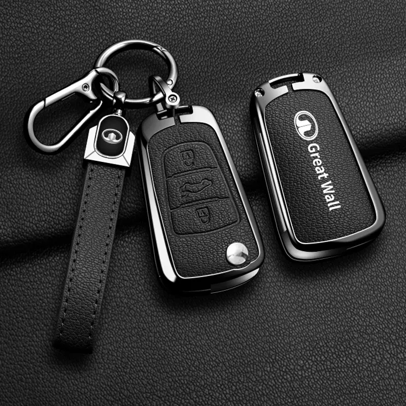 Color Name: PURPLE - Alloy Car Key Case Cover For Great Wall Haval Hover Wingle 5 6 H3 H5 H6 H1 H3 C30 C50 M4 3Buttons Shell Bag Protector Keychain