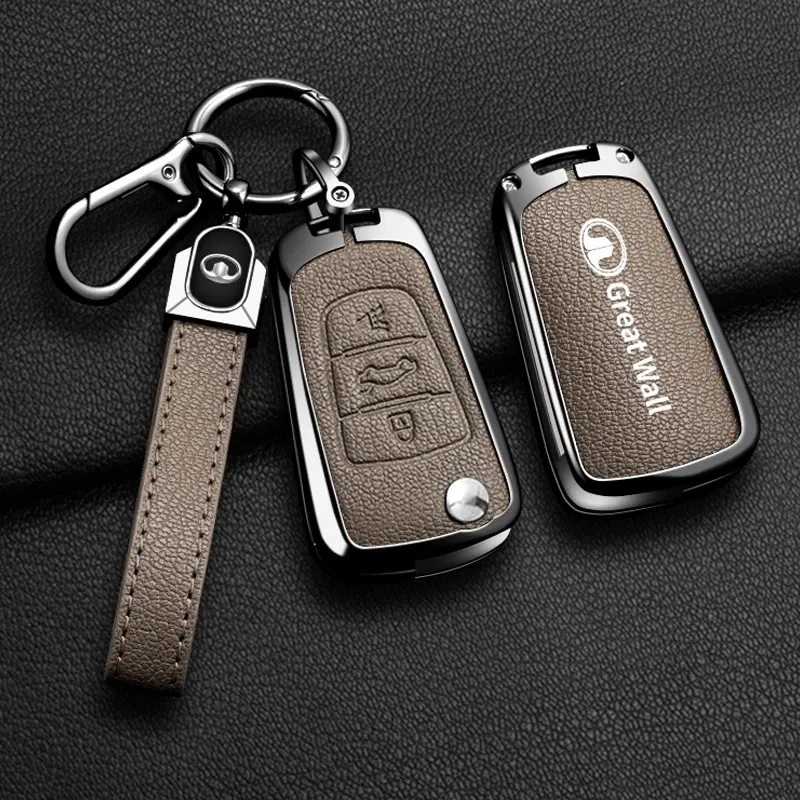 Color Name: PURPLE - Alloy Car Key Case Cover For Great Wall Haval Hover Wingle 5 6 H3 H5 H6 H1 H3 C30 C50 M4 3Buttons Shell Bag Protector Keychain