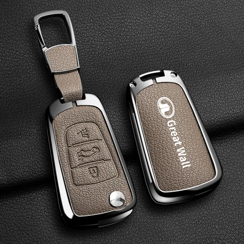 Color Name: PURPLE - Alloy Car Key Case Cover For Great Wall Haval Hover Wingle 5 6 H3 H5 H6 H1 H3 C30 C50 M4 3Buttons Shell Bag Protector Keychain