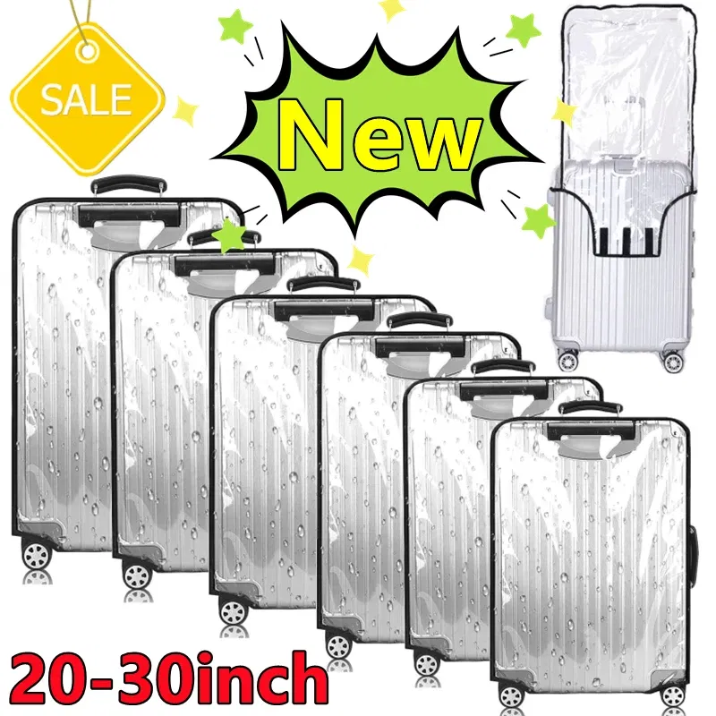 Color: Brown - New 20-30inch Luggage Cover Transparent Protector Waterproof Thickened Suitcase Cover PVC Rolling Cover for Traveling Suitcase