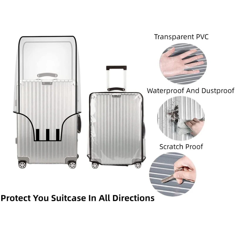 Color: Brown - New 20-30inch Luggage Cover Transparent Protector Waterproof Thickened Suitcase Cover PVC Rolling Cover for Traveling Suitcase