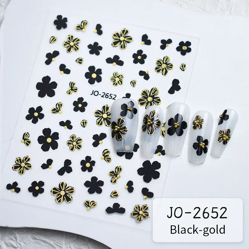 White French 3D Nail Stickers Manicure Gradient Line Flower Nail Art Designs Self-Adhesive Nail Tips Guides for DIY Decoration