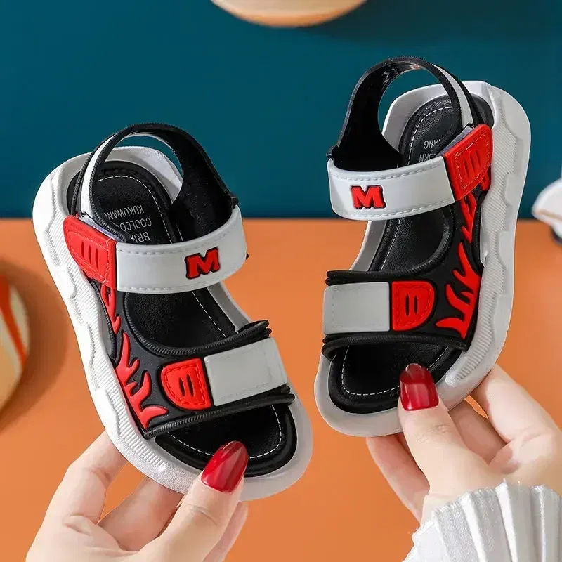 Color: Blue, Shoe Size: 5 - Baby Sandals Flame Pattern Boy Sandals Soft Sole Anti-slip Boys Girls Children Shoes