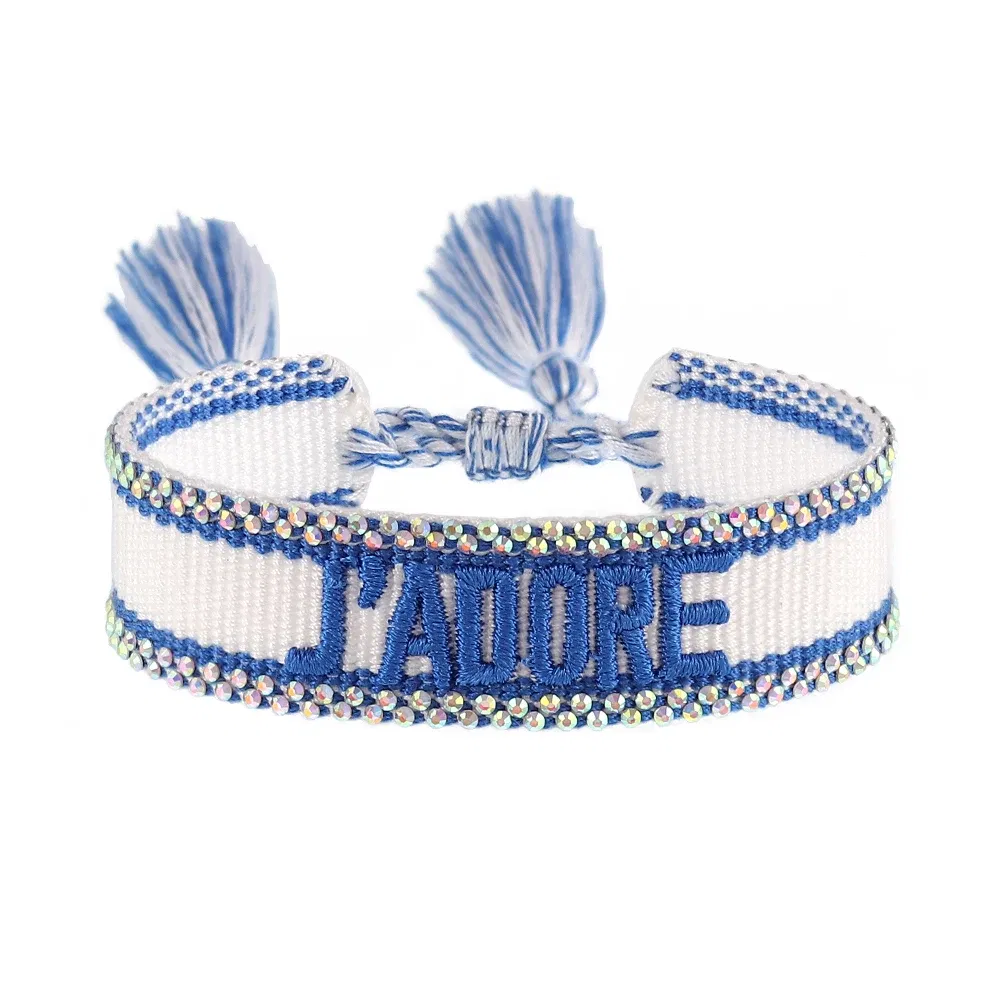 Metal Color: Light Yellow Color - Bling Crystal Woven Friendship Bracelets Adjustable Rope Stackable Bangle For Women