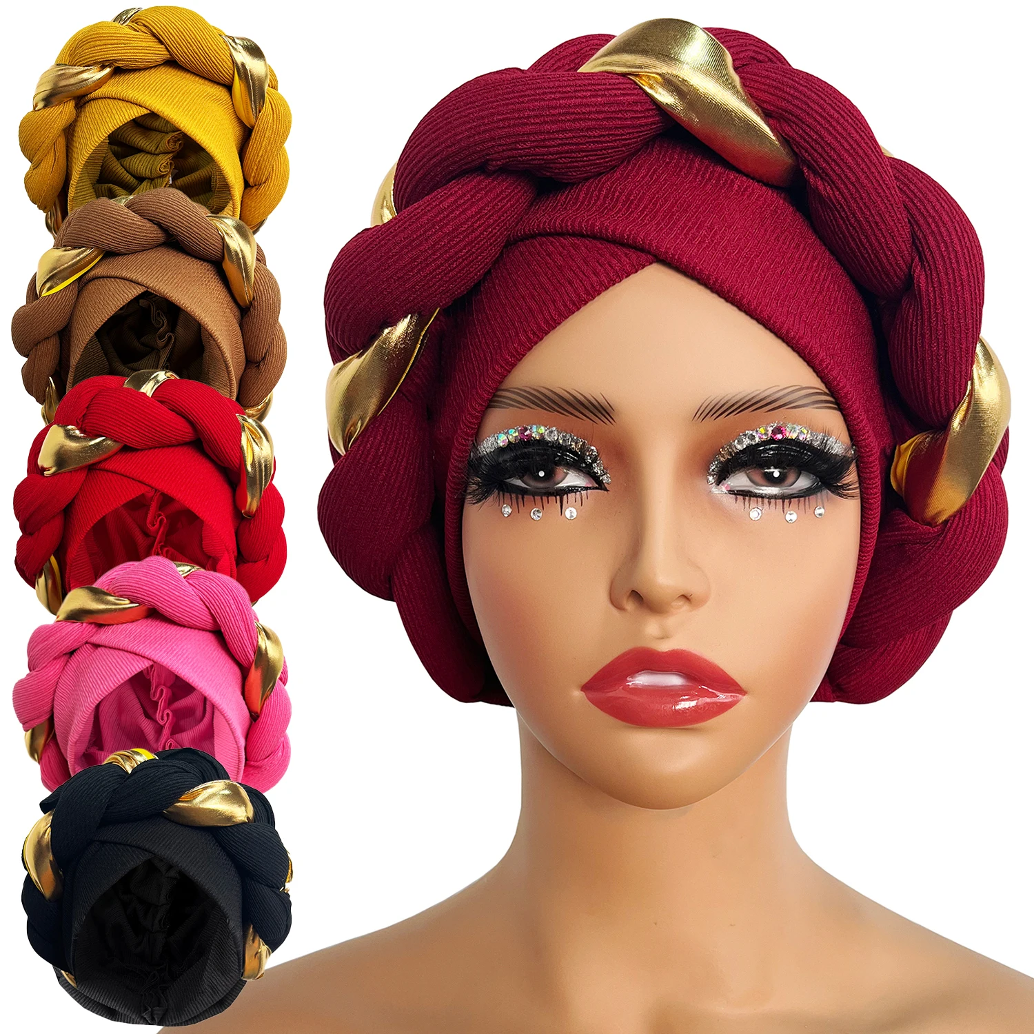 Color: grape purple, Ships From: CHINA - African Turban Cap Headdress Women's Pleated Hat Hair Accessories Arab Wrapped Muslim Hijab