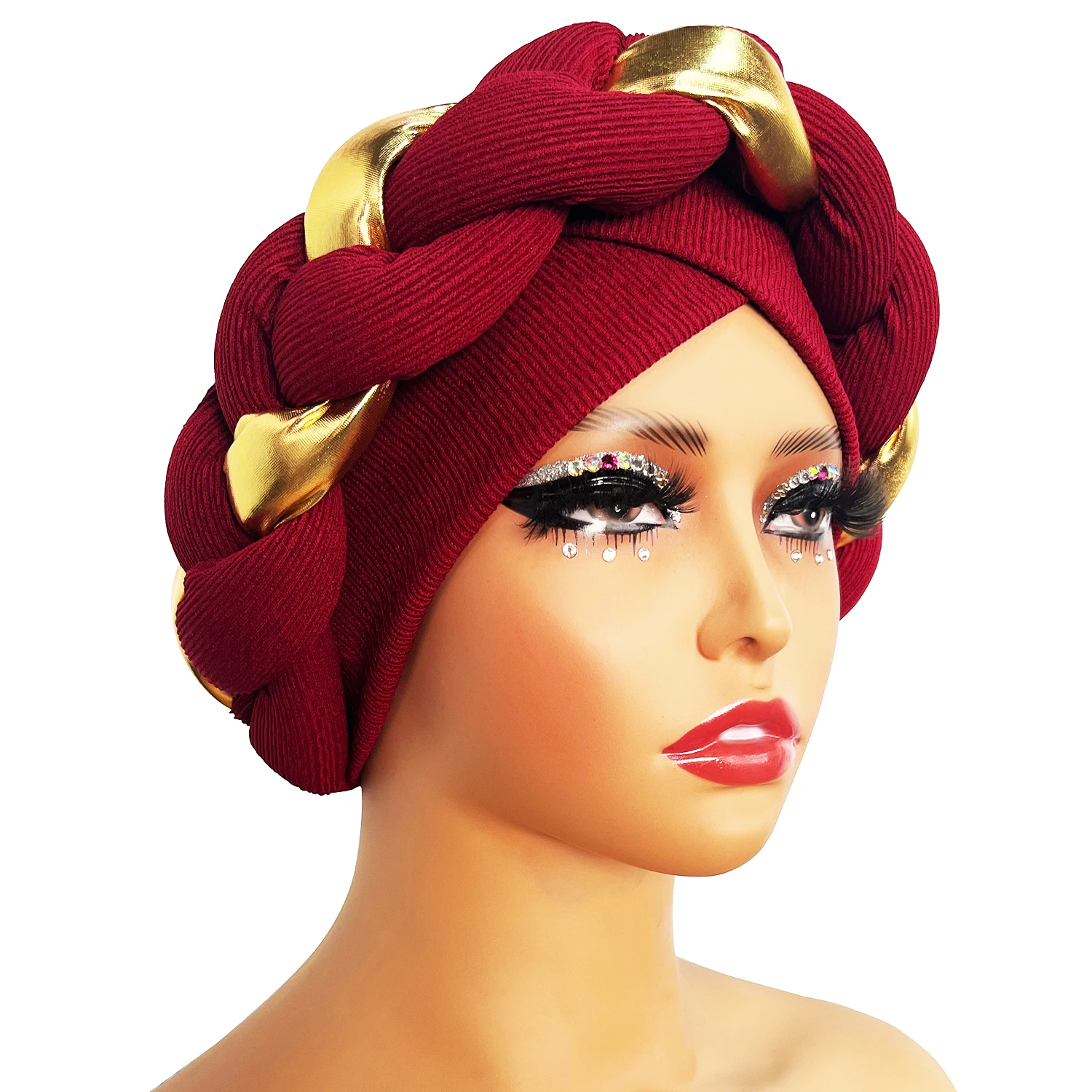 Color: grape purple, Ships From: CHINA - African Turban Cap Headdress Women's Pleated Hat Hair Accessories Arab Wrapped Muslim Hijab