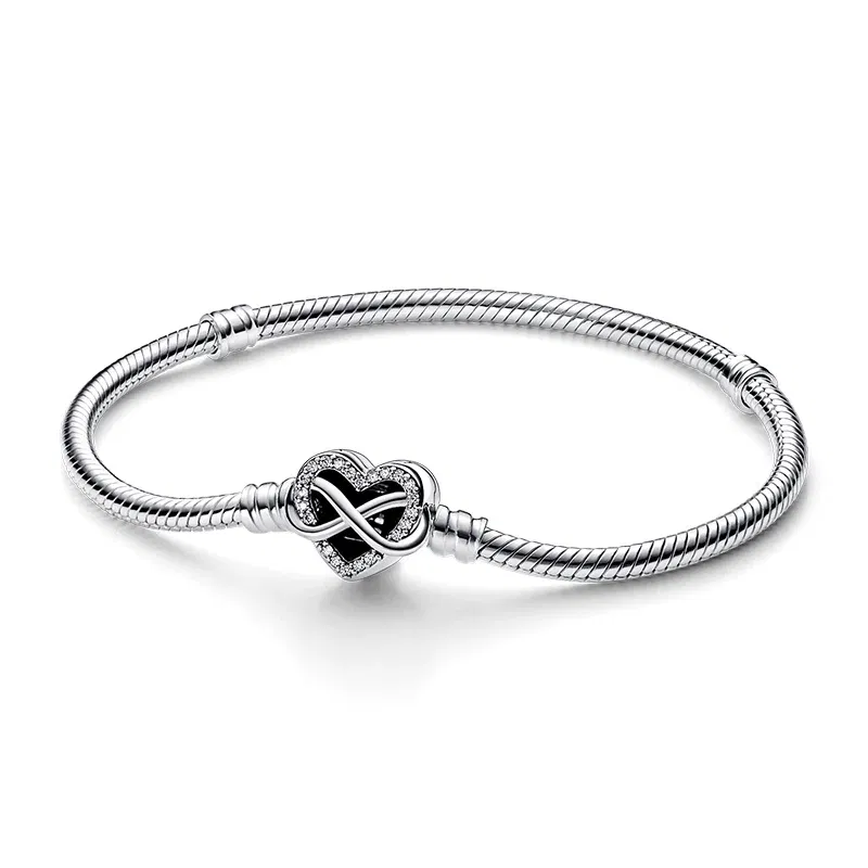 Gem Color: Ivory, Length: 18cm - 925 Silver Heart Snake Chain Bracelet For Women Infinite Knot Butterfly Infinity Clasp Femme Bracelet Bangles Jewelry Gift