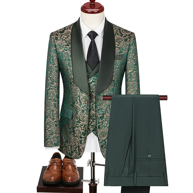 2024 Plus-size Men's Jacquard Suit Wedding Dress Groom Suit Host Performance Costume Wedding Suits for Men