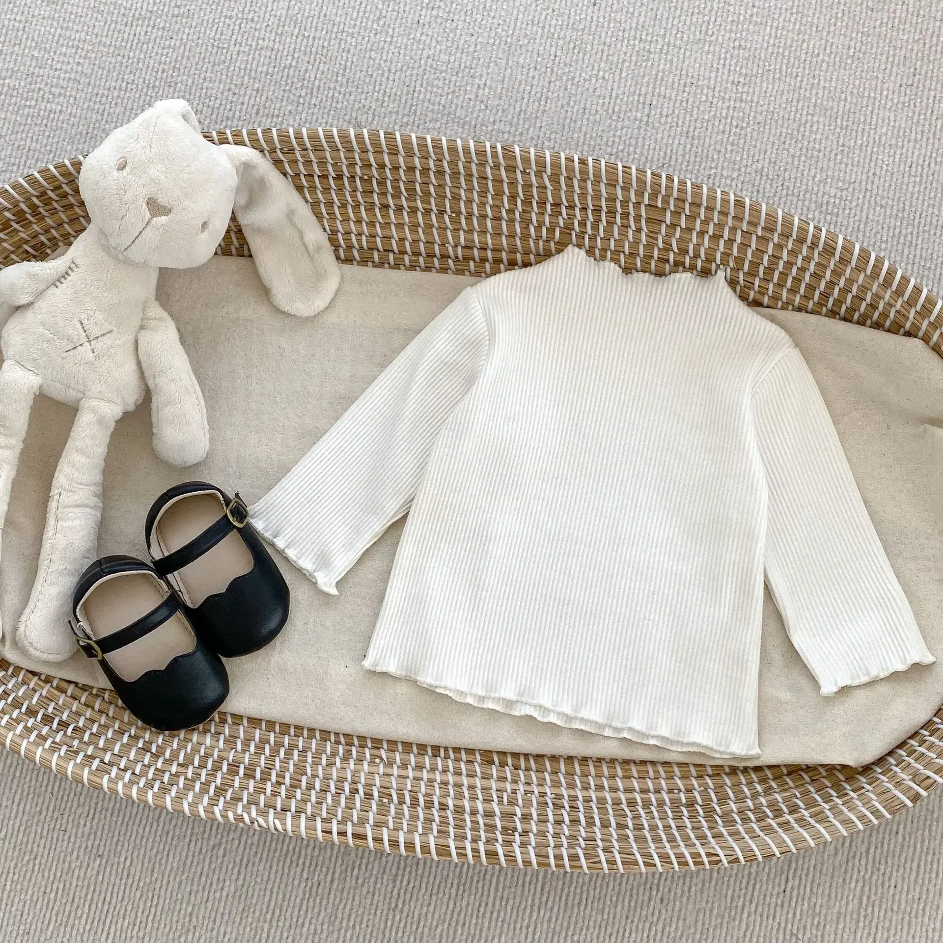 Color: Gold, Kid Size: 24M - New Baby Long Sleeve T Shirt Girls Cotton Casual Tees Infant Ruffled Versatile Shirts Kids Floral Striped Bottoming Tops