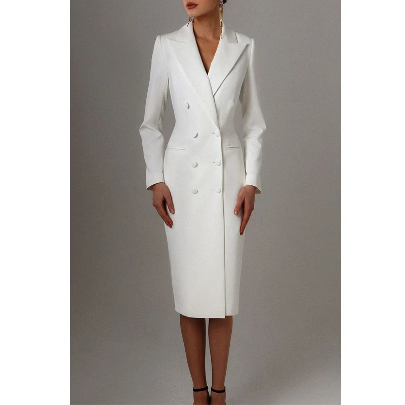Color: GRAY, Size: L - Women's Suit Long Blazer Double Breasted Jacket White Tuxedo Party Point Lapel Clothes спор?‚ивн?‹й кос?‚юм ?¶?µнск