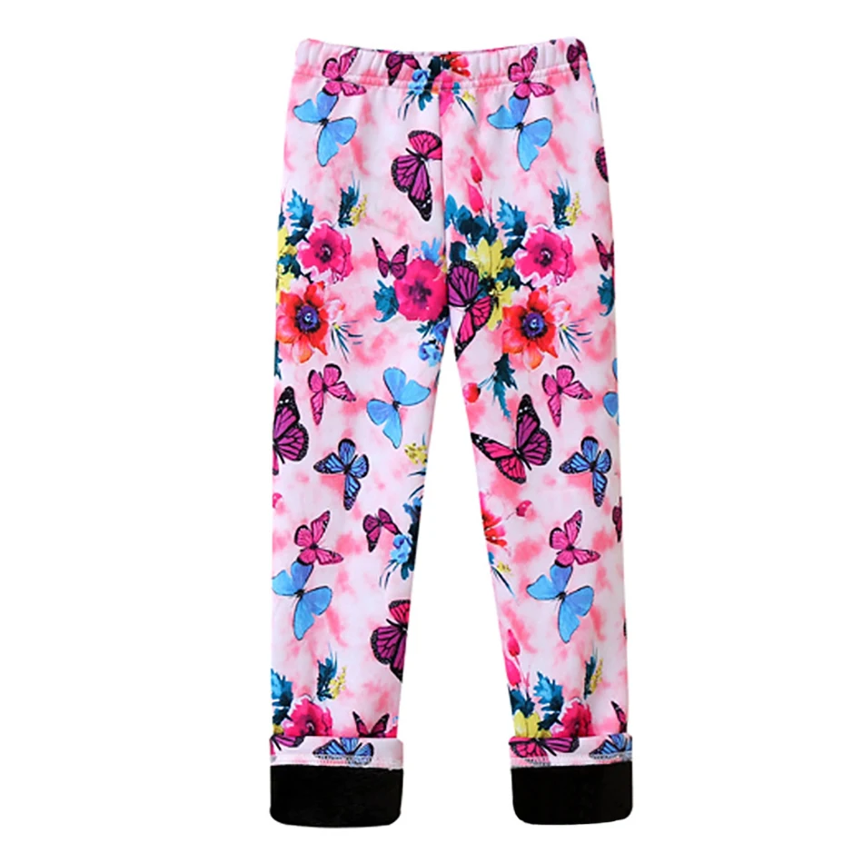 Color: Silver, Size: 104 - Girls Warm Plush Long Pants for Autumn Spring Cartoon Butterfly Striped Soft Cozy Leggings Fleece-Lined Bottoms Kids Casual Wear