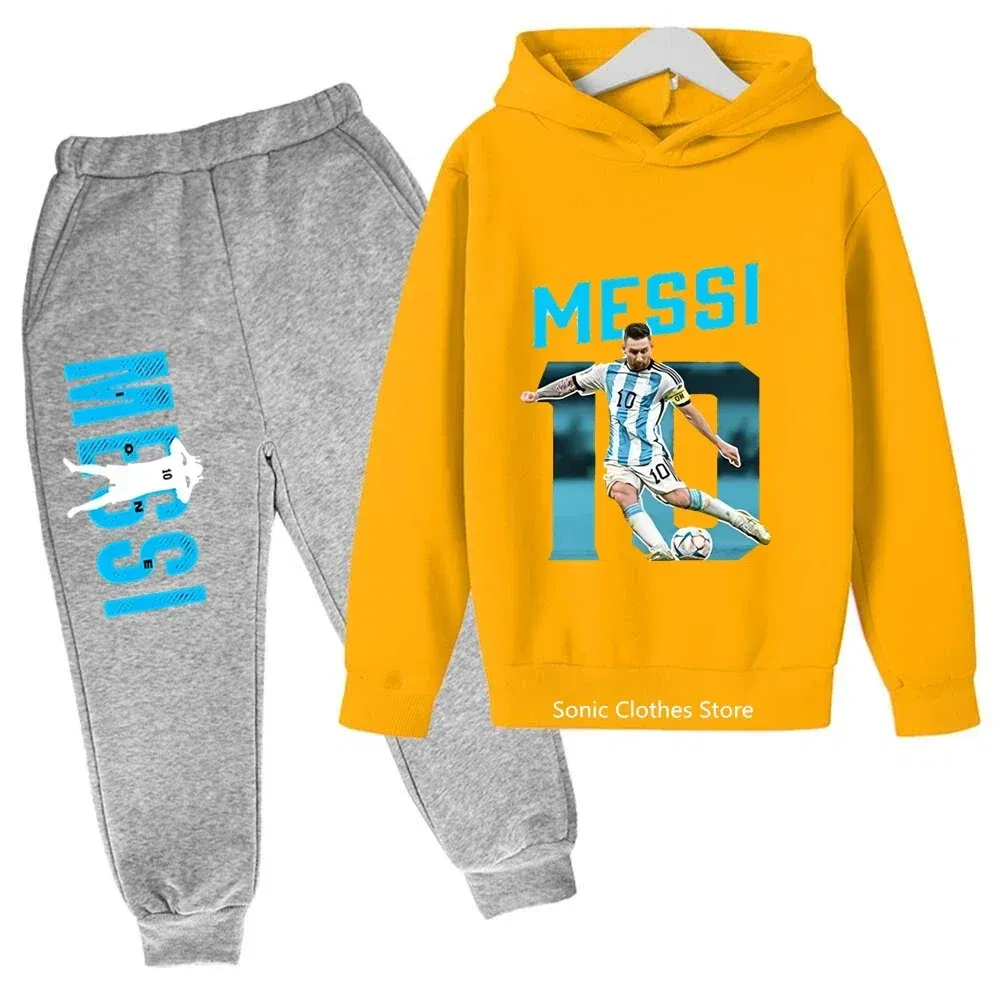 Color: Orange, Kid Size: 4T - messi avatar printed children's clothing children's autumn and winter hoodies pants 2-piece casual boys and girls suits