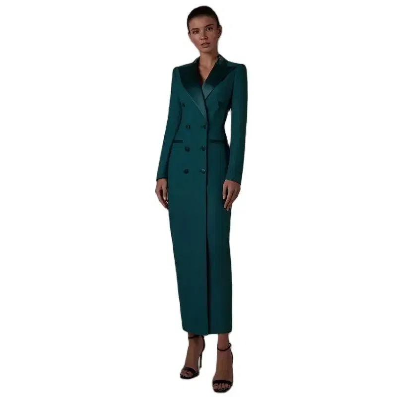 Color: Mint, Size: XXXL - Women's Suit Long Jacket One Piece Blazer Double Breasted Formal Tuxedo Party Dress кос?‚юм ?¶?µнский