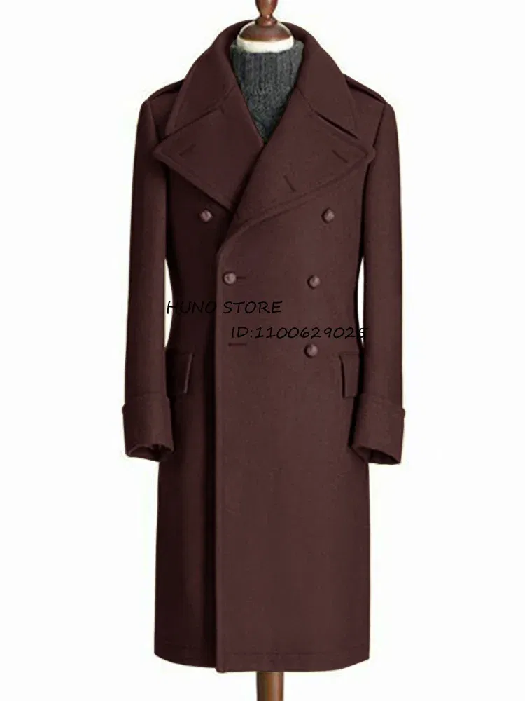 Color: green, Size: 5XL - Windbreak Men's Jacket Wool Long Coat Lapel Double Breasted Men's Trench Coats Windbreakers Jackets Man Winter 2023 Martens Male