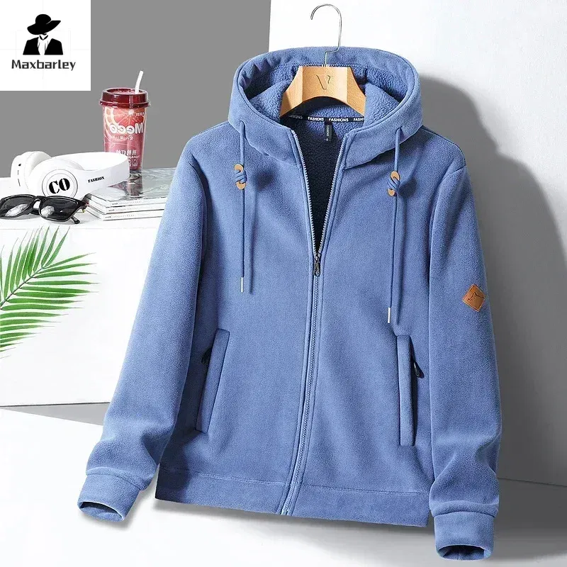 Color: GRAY, Size: XXL - Winter Warm Cashmere Jacket Mens High-end Ski Fleece Iined Thickened Hoodie Coat Casual Womens Outdoor Camping Cold-proof Jacket