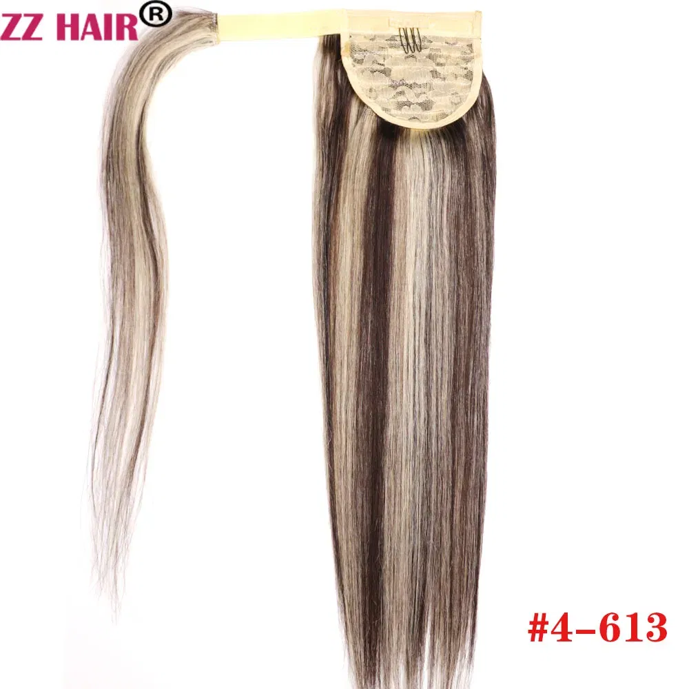 Color: P4/613, Life Span: 6 Months With Proper Care, Stretched Length: 24inches, Longest Hair Proportion: 35%-45% - ZZHAIR 100% Human Hair Extensions 16"-28" Machine Made Remy Magic Wrap Around Ponytail 60g-120g Clip In Horsetail Stragiht