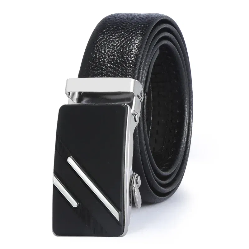 Color: WHITE, Belt Length: 120cm - Man PU Leather Belt High Quality Men Business Belt Golden Automatic Buckle Waist Buckle Rhinestone Decoration Males Luxury Belt