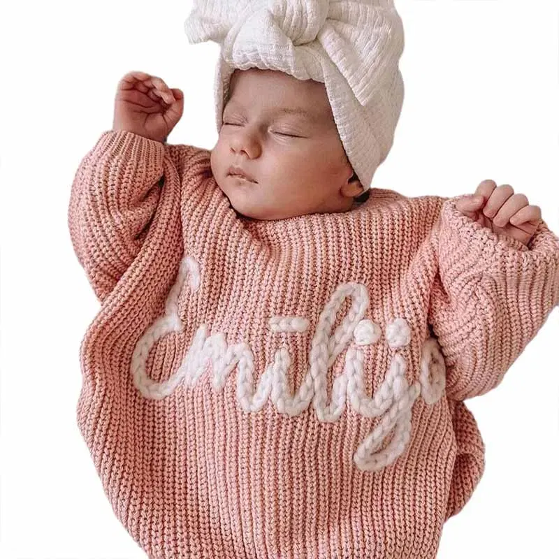 Color: Brown, Size: XXS, Age Range: 0-3M - Personalized sweaters for cherished babies.Celebrate your little one's name with unique, custom-made thick knitted sweaters
