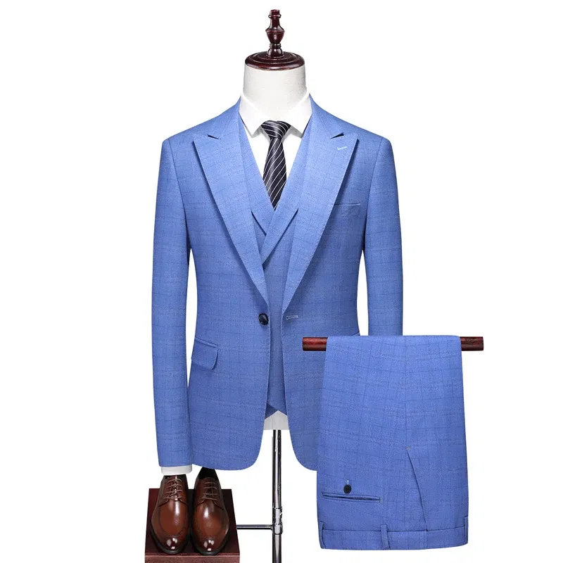 Color: Ivory, Size: L - High-End Three-Piece Men's Wedding Suit with Vest And Trousers Fashion Business Casual Groom's Dress All-In-One
