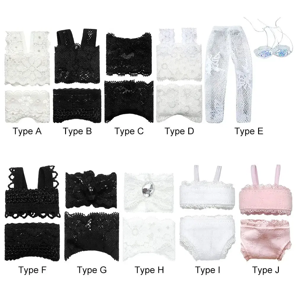 Color: Chocolate - 1Set Soft Lace Underwear Bra Briefs For 30CM Doll 1/6 Knickers For Blythe 1/6 BJD Dolls Top Underpant For Dollhouse Kids Toy