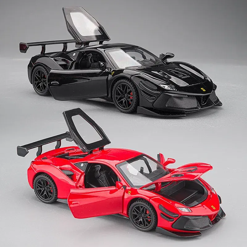 Color: PURPLE - 1:32 Ferrari Laferrari SF90 P80C 488 Alloy Car Model Diecasts Metal Toy Vehicles Car Model Simulation Sound Light Collect gifts