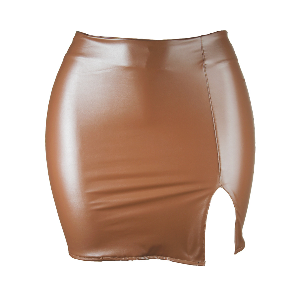 Color: SKY BLUE, Size: XXL - S M L XL XXL Women's Skirt High Waist Split  Leather Skirt Wrap Hip Skirt Plus Size Pencil Skirt