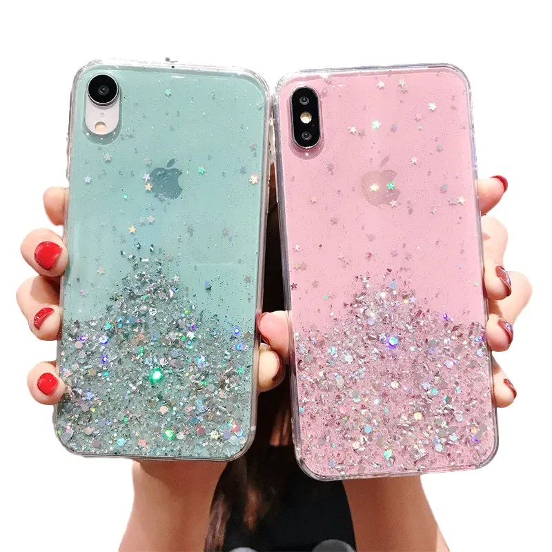 Color: Pink, Compatible-Phone Models: For iPhone 12 Pro Max - 16 Pro Max, Epoxy Resin Case, iPhone 15 Case with Sequins, Epoxy Case, iPhone 14 Case, Glitter Girls Designs, 13 Pro Max, 15Pro