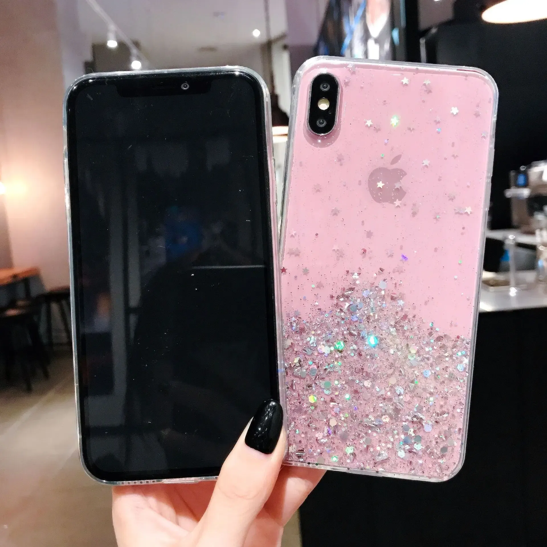 Color: Pink, Compatible-Phone Models: For iPhone 12 Pro Max - 16 Pro Max, Epoxy Resin Case, iPhone 15 Case with Sequins, Epoxy Case, iPhone 14 Case, Glitter Girls Designs, 13 Pro Max, 15Pro