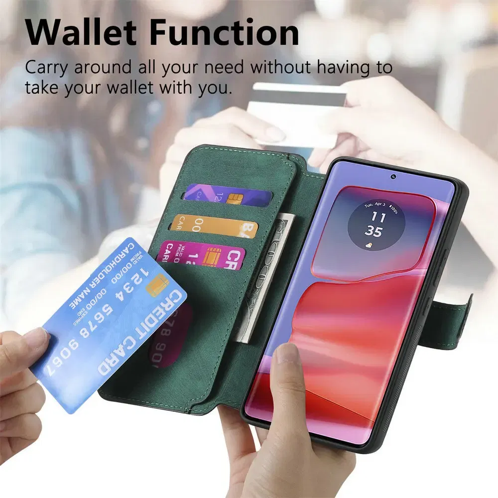 Color: Blue, Material: Denim - Edge 50 60 Fusion 5G Flip Case For Motorola Edge 60 Pro 2In1 Detachable Leather Wallet Funda Moto Edge 50 Neo 60 Pro S50 Cover