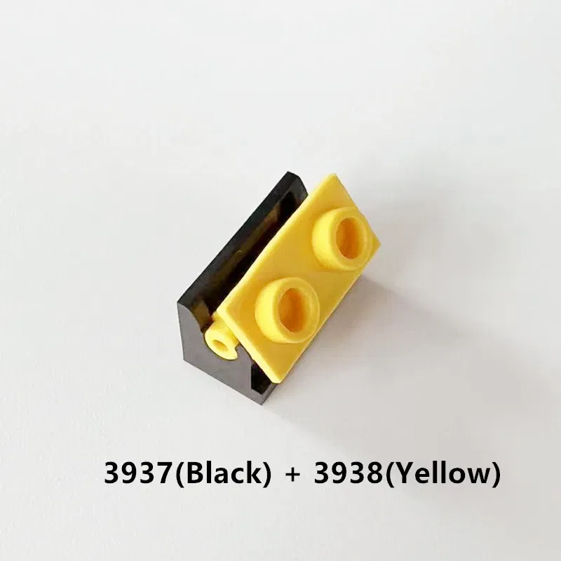 Color: WHITE - Rainbow Pig MOC Particles 3937 + 3938 Hinge Brick 1 x 2 Base and Top Plate Building Blocks Parts DIY Educational Tech Toy